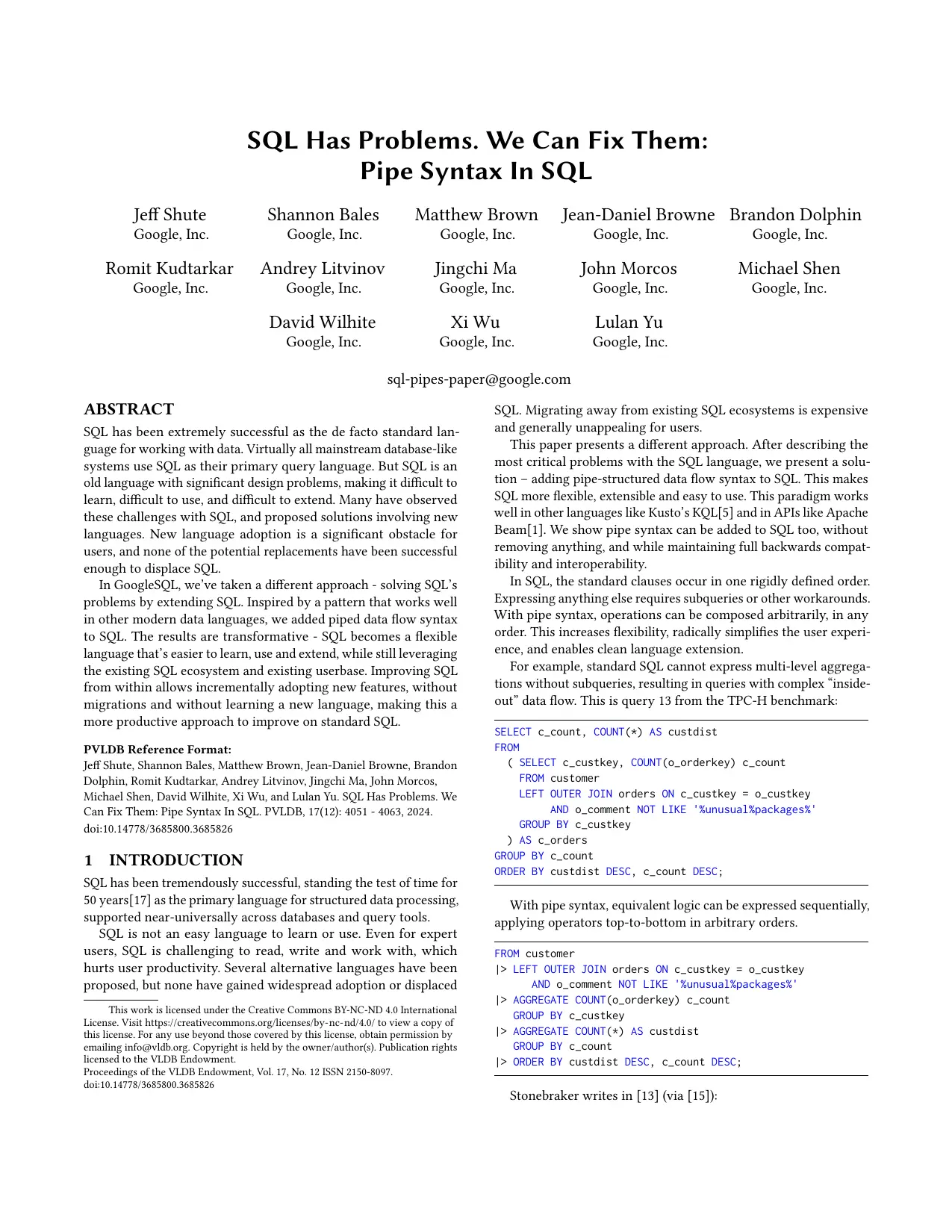 SQL Has Problems. We Can Fix Them: Pipe Syntax In SQL